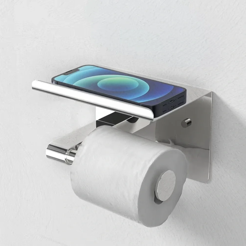 Stainless Steel Toilet Paper Holder With Shelf Mount No Screws